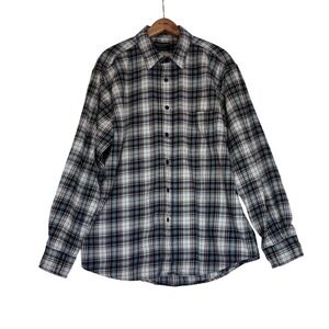 American Eagle Mens Large Brushed Twill Plaid Flannel Shirt Grey Blue Y2K